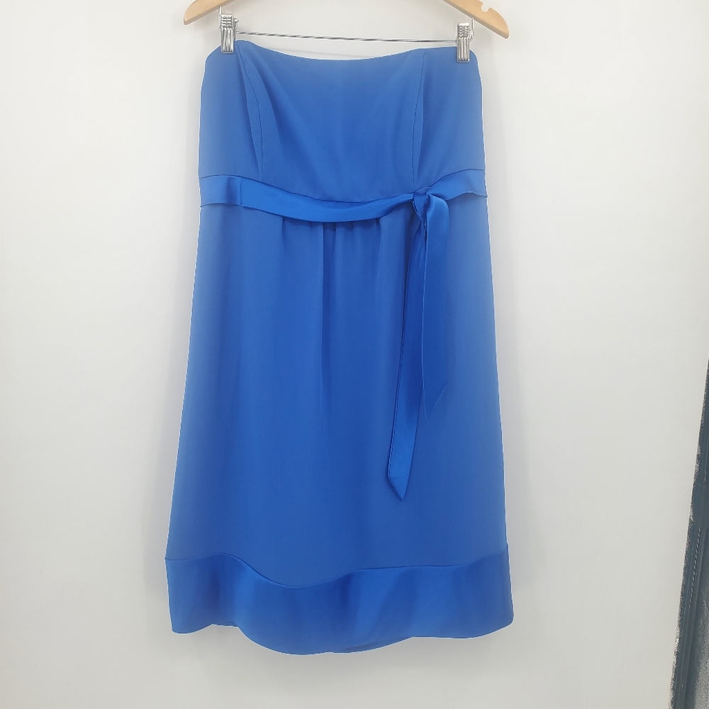 ♧♧ After Six Strapless Formal Satin Trim Chiffon Dress Size 16 Royal Blue